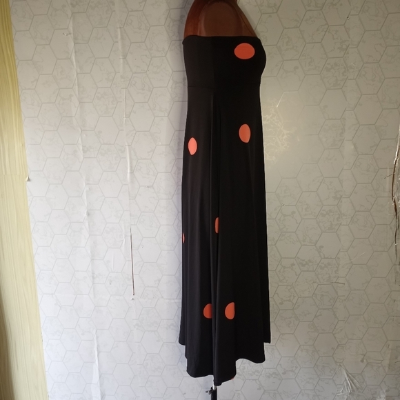 Lularoe long black skirt with orange polkadot pattern - Picture 7 of 13